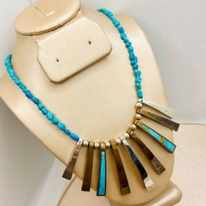 EUC Jay King DRT 925 Sterling Silver & Copper Turquoise Bibi Necklace